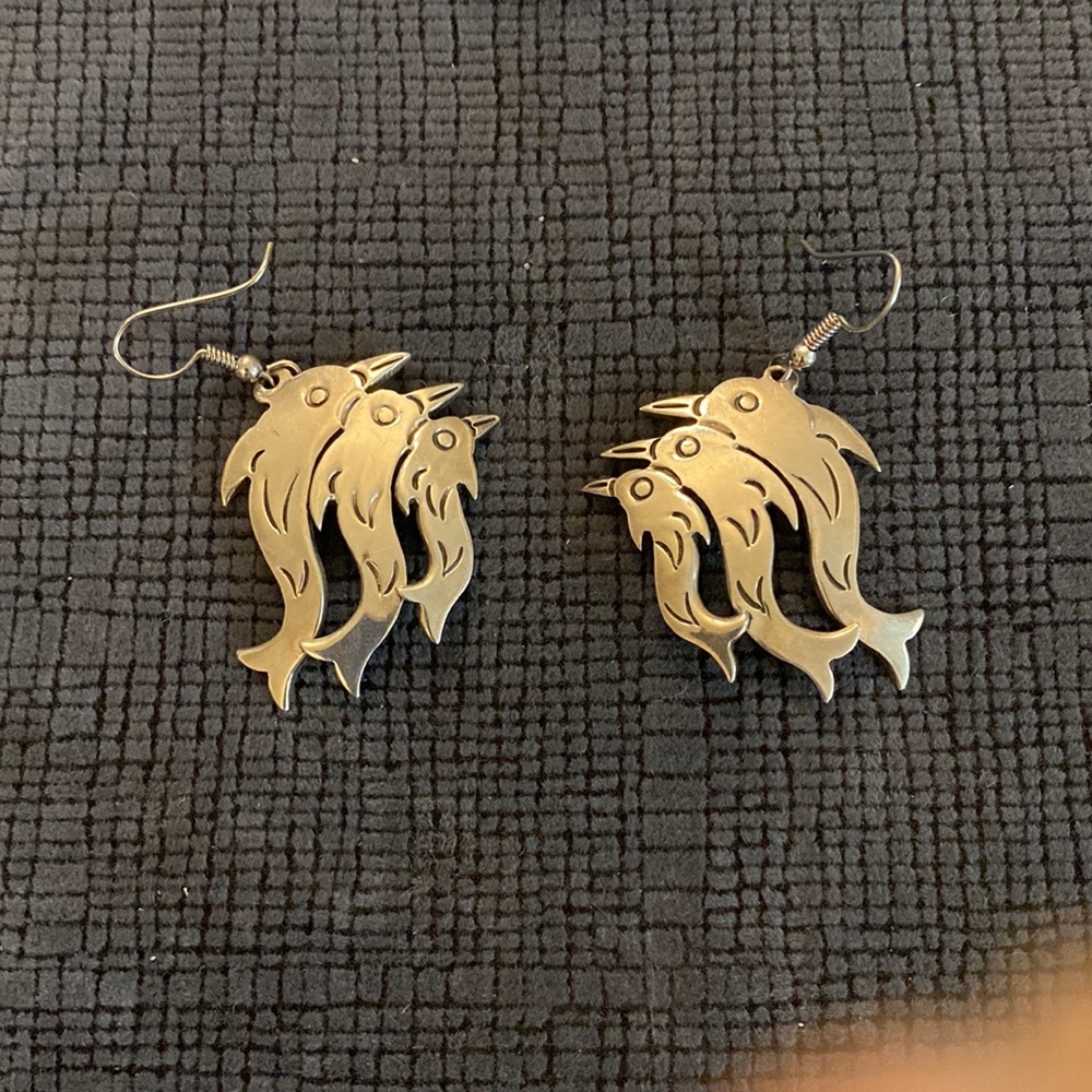 Sterling Silver Taxco Dolphin Earrings